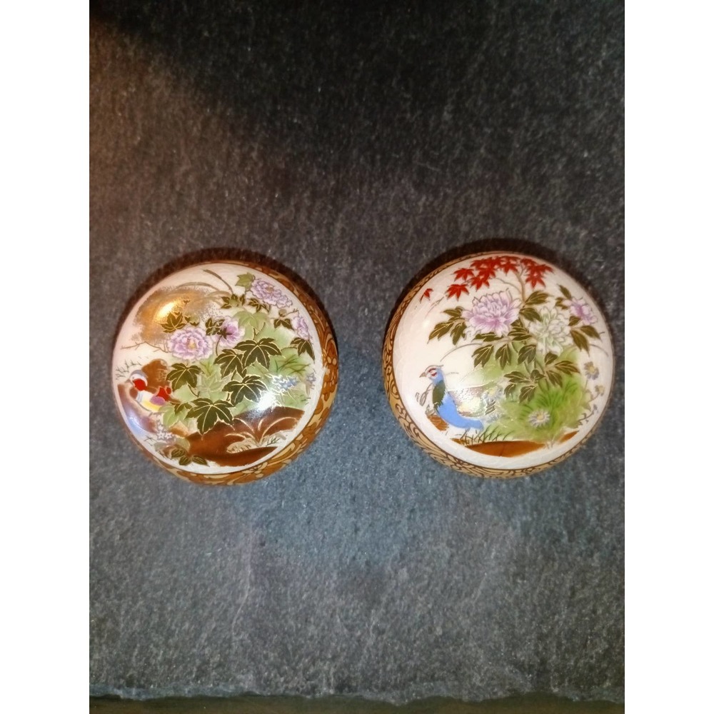 Nichinan 2 Trinket Boxes Asian Style One with Wood Duck and One with Pheasant